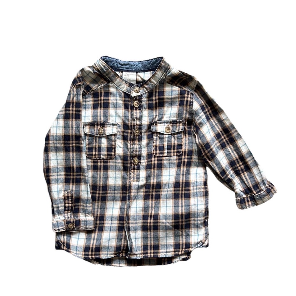H&M plaid mandarin collar shirt 6-9 months